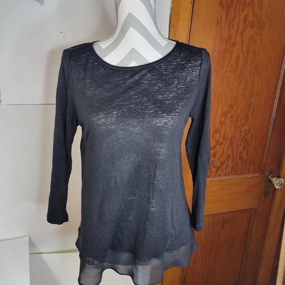 Womans Lauren Ralph Lauren Pull Over Black Linen Size Small Sort of sheer